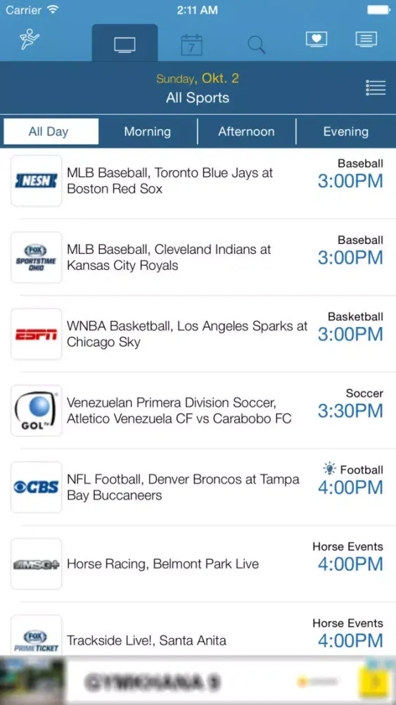ภาพหน้าจอของ US Live Sport TV Listings