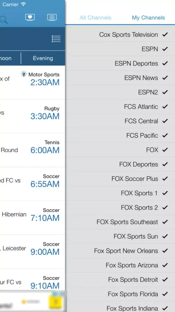 ภาพหน้าจอของ US Live Sport TV Listings