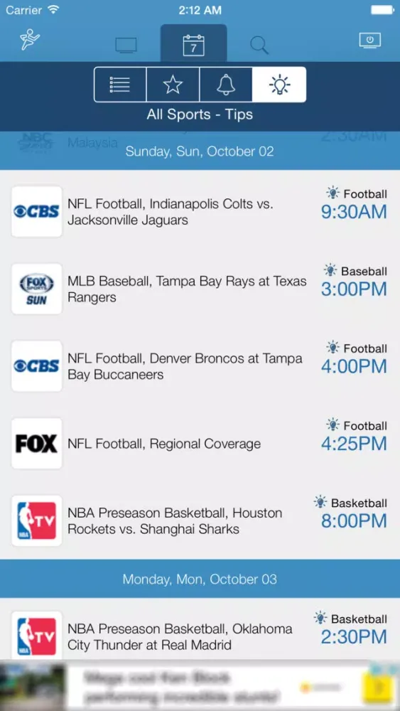 ภาพหน้าจอของ US Live Sport TV Listings
