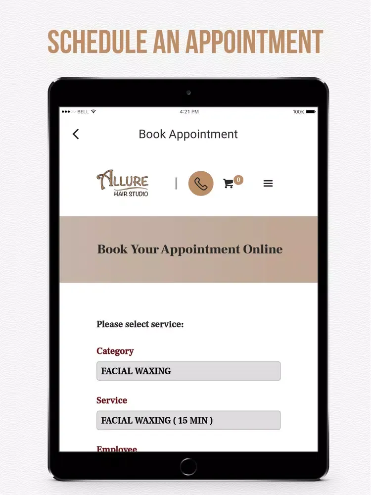 Tangkapan layar Allure Hair Studio iPad 