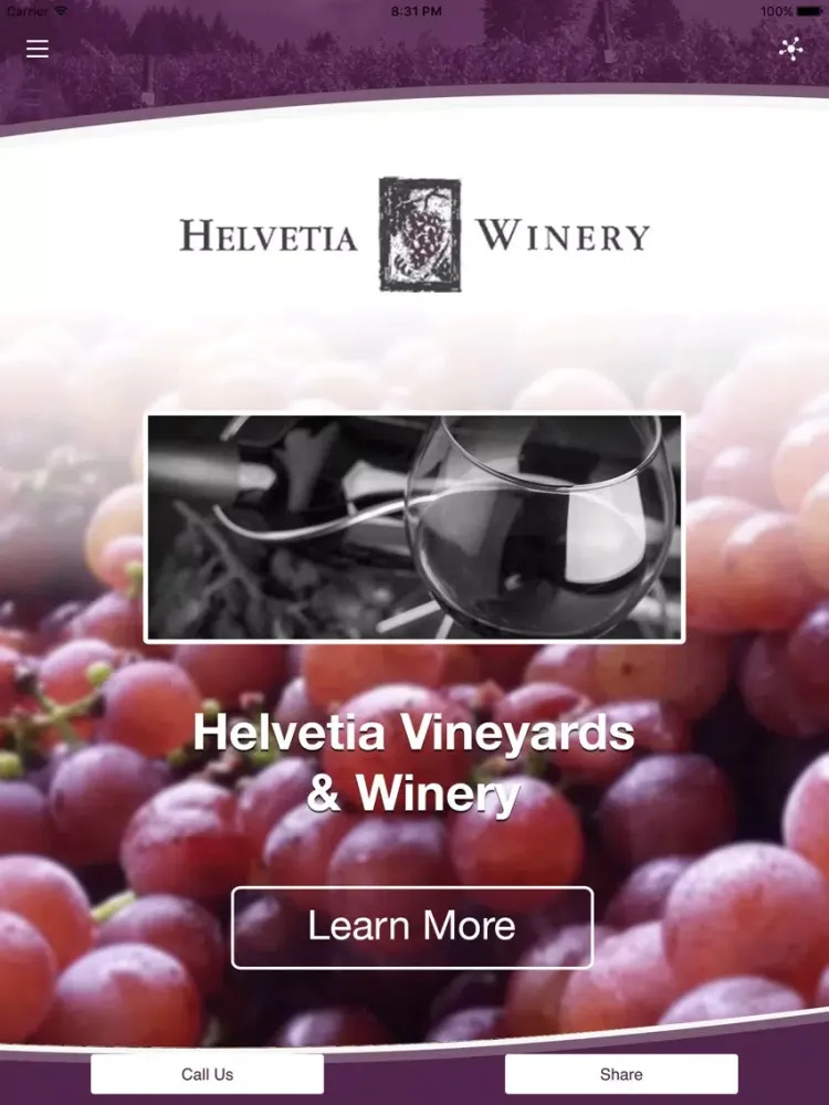 Tangkapan skrin Helvetia Winery iPad 