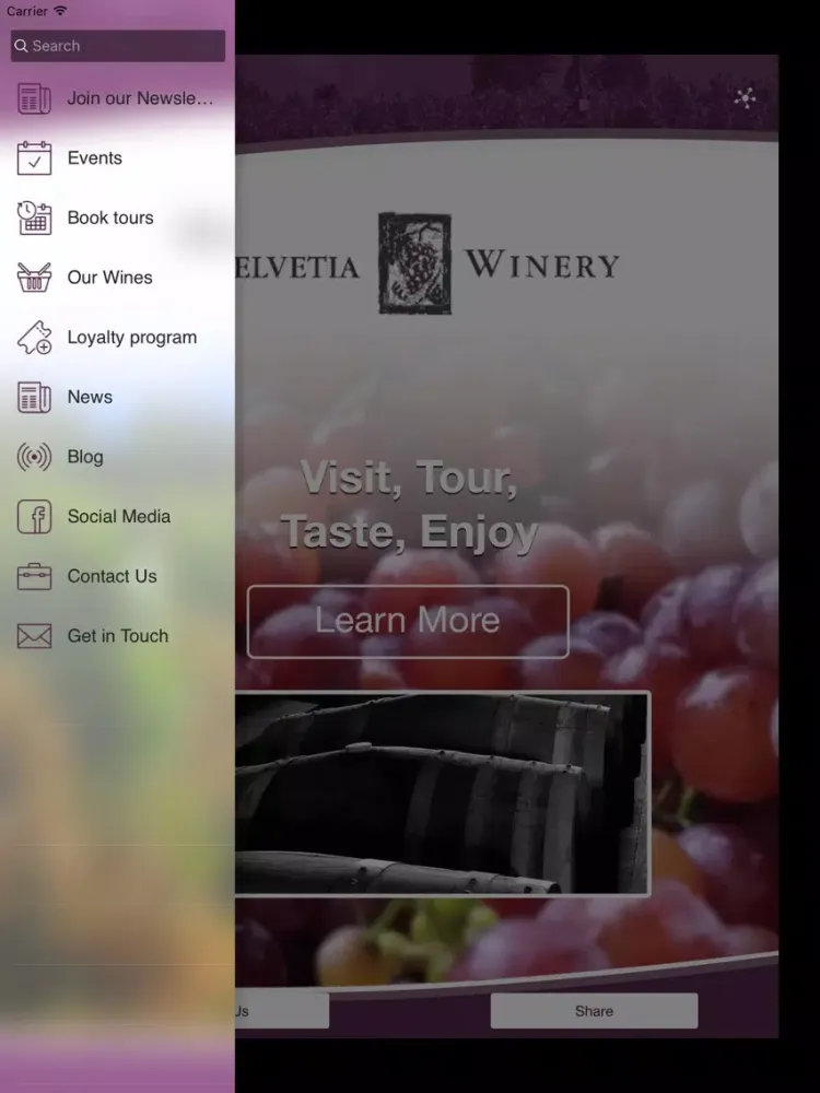 Tangkapan skrin Helvetia Winery iPad 
