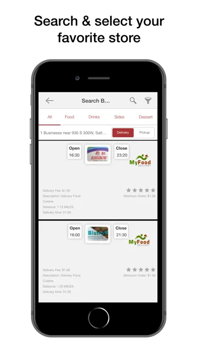 Capturas de tela do MyFood.Delivery