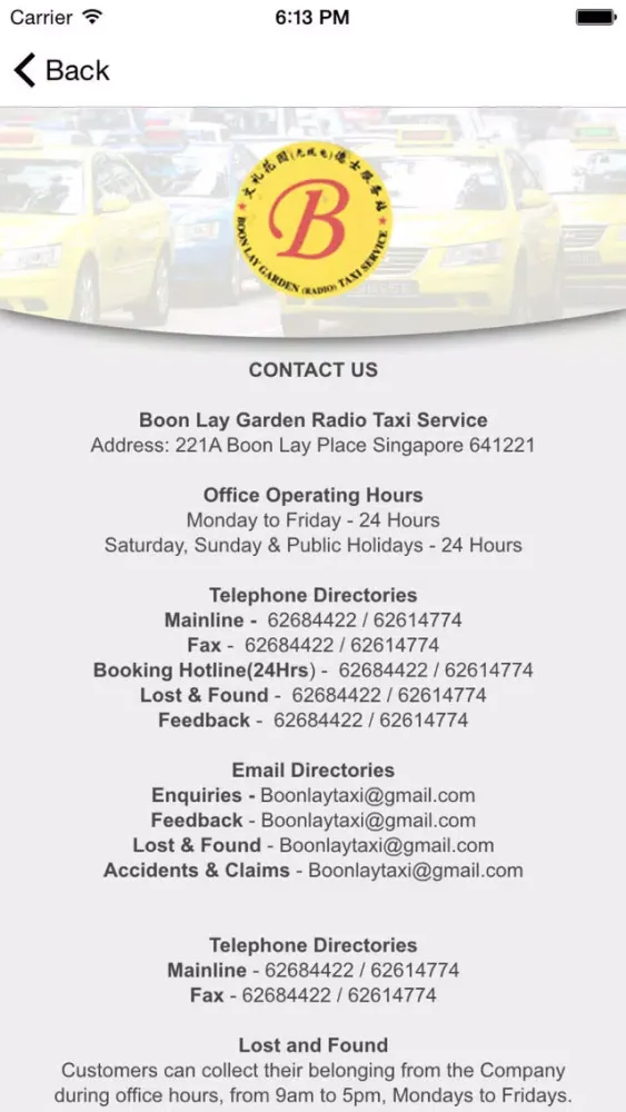 Ảnh chụp màn hình của Boon Lay Taxi Services
