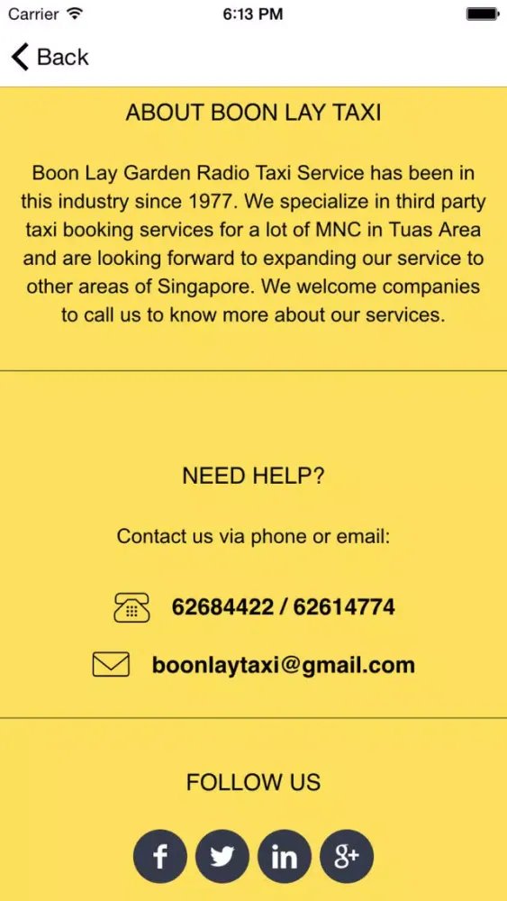 Ảnh chụp màn hình của Boon Lay Taxi Services