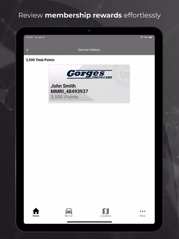 Tangkapan layar Gorges Volvo Rewards iPad 