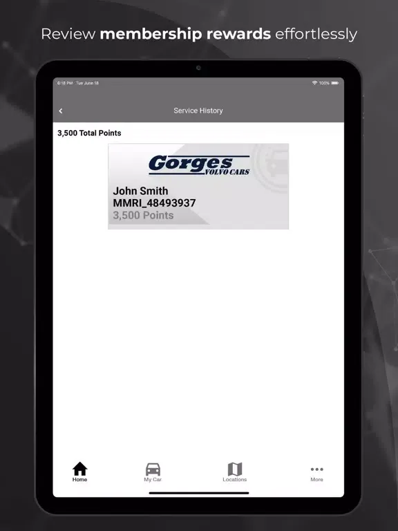 Ảnh chụp màn hình của Gorges Volvo Rewards iPad 