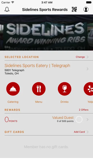 Tangkapan skrin Sidelines VIP Rewards club.