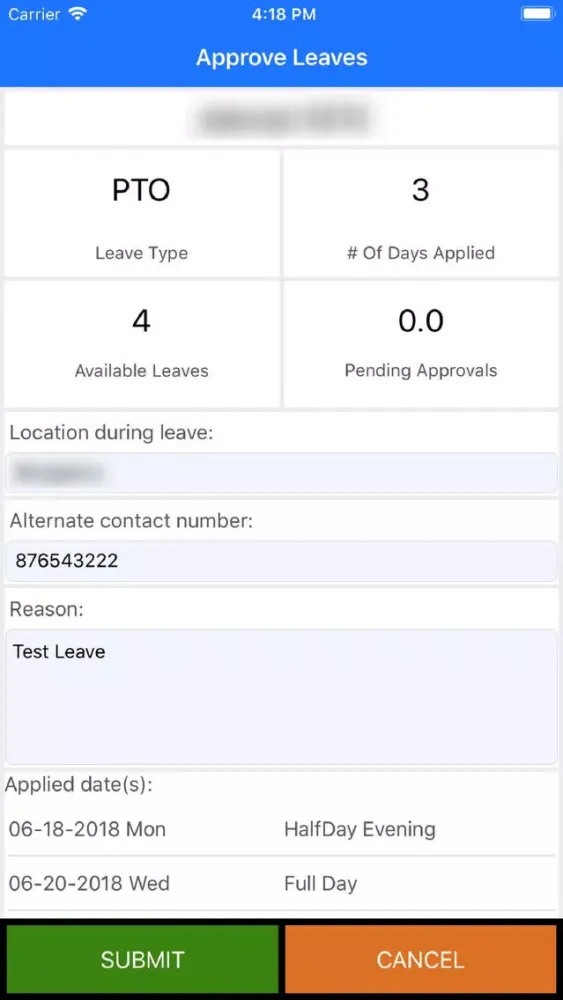 Captures d'écran de Mobile Aspects LeaveManagement