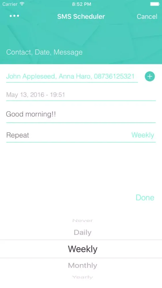 Captures d'écran de SMS Scheduler EZ