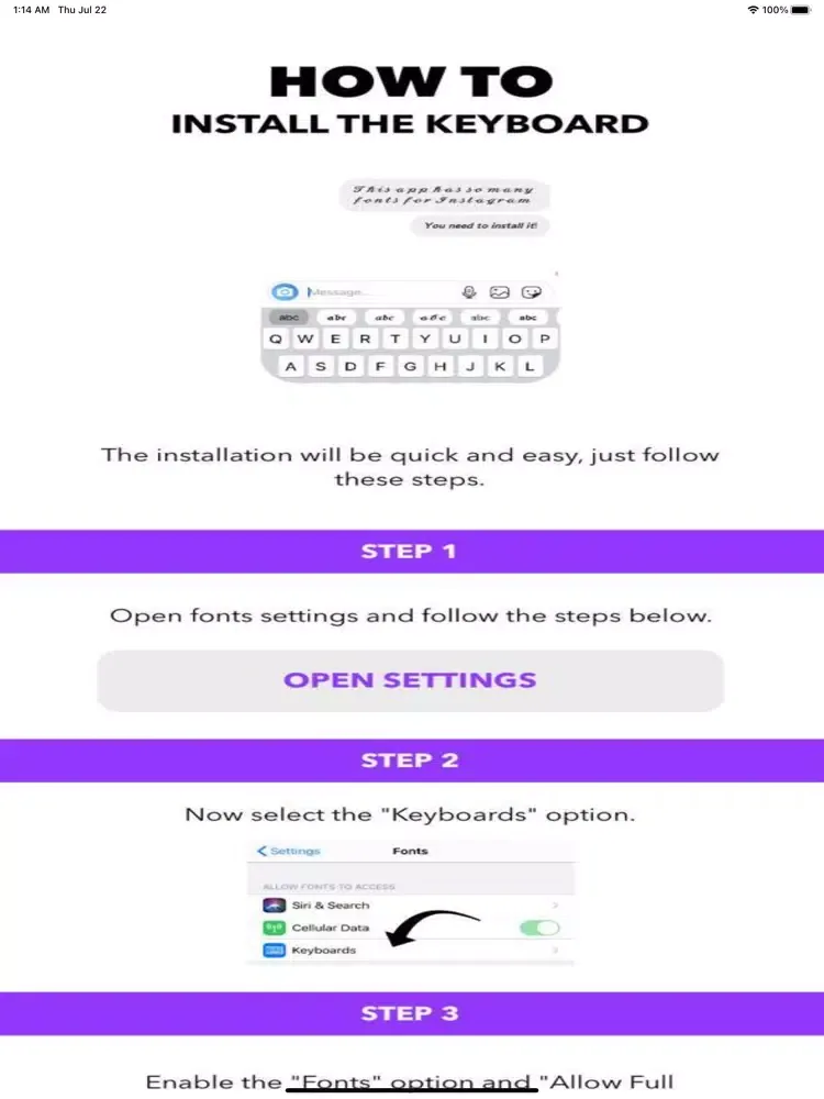 ภาพหน้าจอของ Fonts for insta keyboard + iPad 