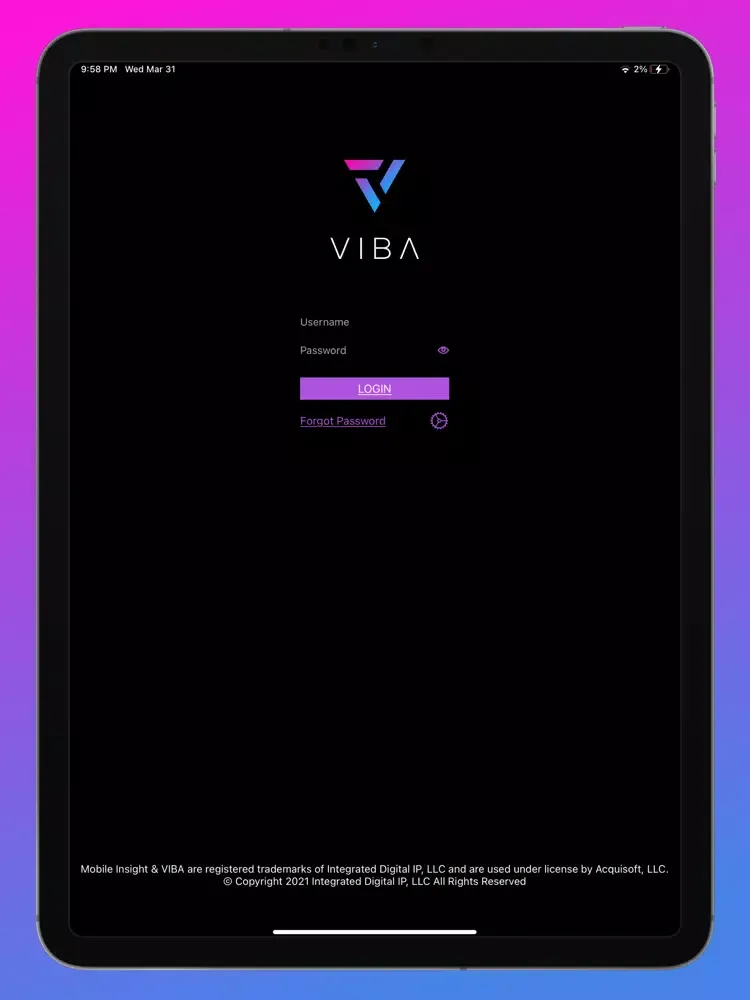 Tangkapan layar VIBA by Mobile Insight™ iPad 