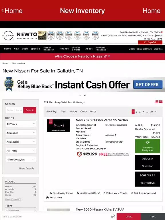 Ảnh chụp màn hình của Newton Nissan of Gallatin iPad 