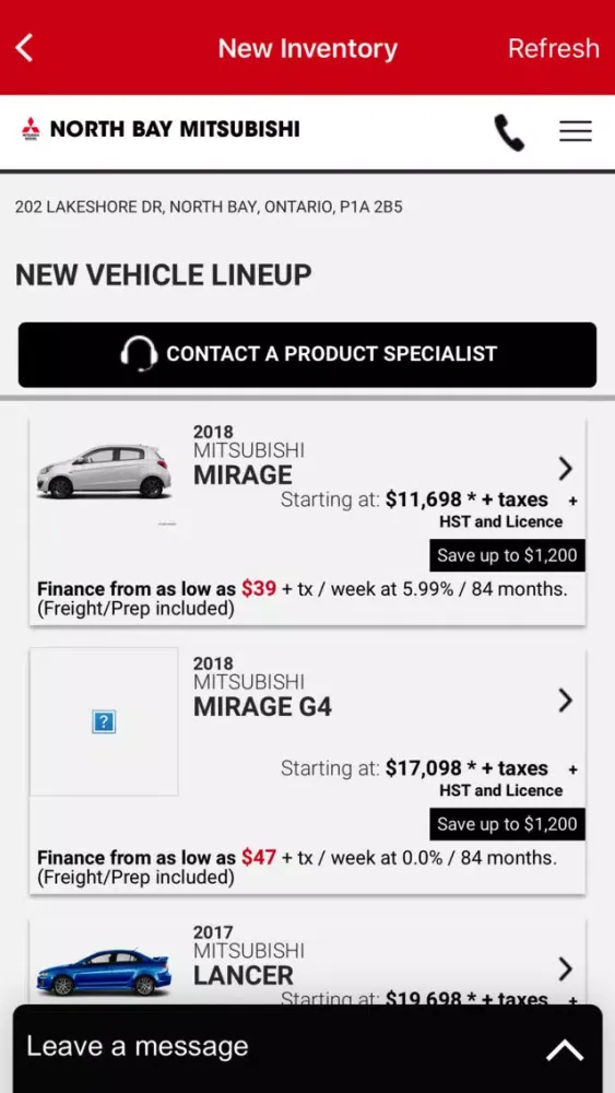 Tangkapan skrin North Bay Mitsubishi