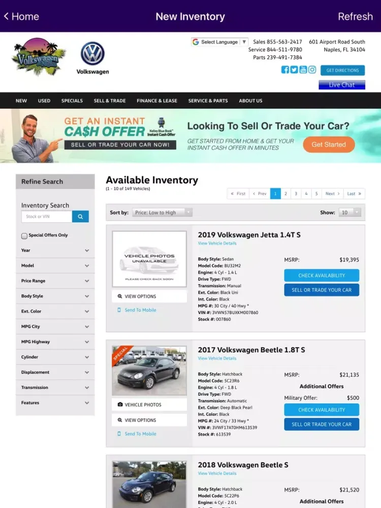 Volkswagen of Naples Dealer iPad  Screenshots