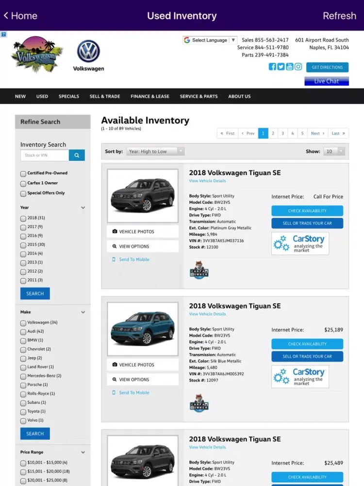 Volkswagen of Naples Dealer iPad  Screenshots