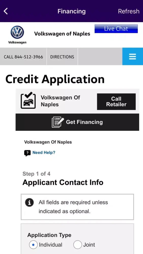 Volkswagen of Naples Dealer Screenshots