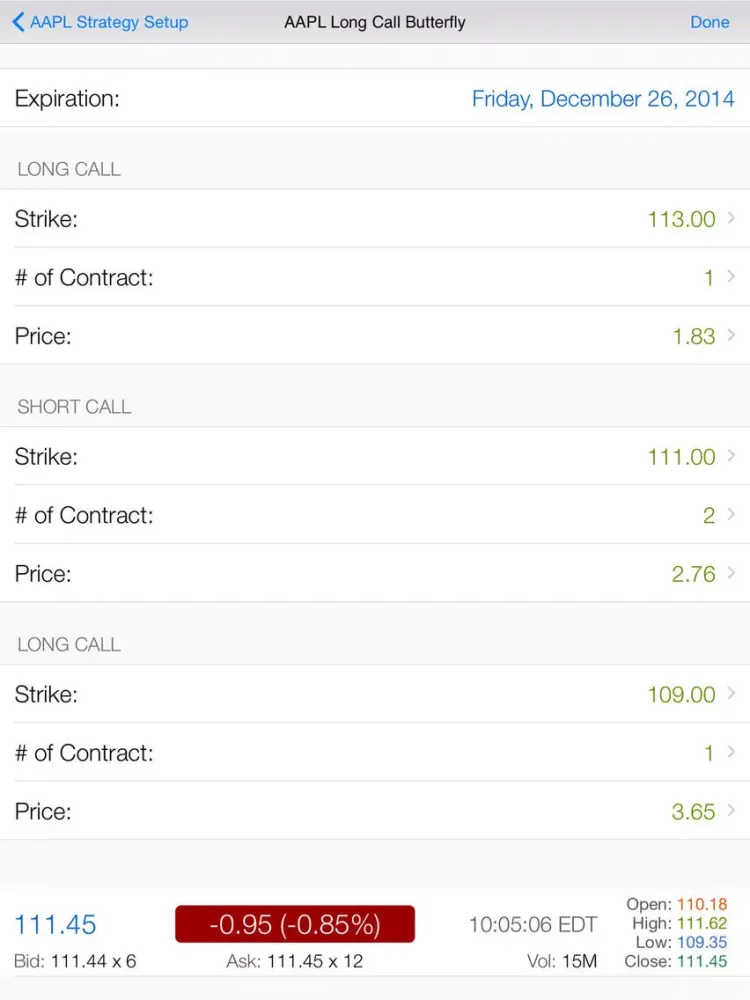 Screenshot di Butterfly options trading iPad 