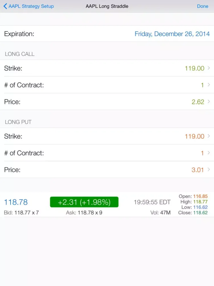 Capturas de tela do Option Strategies Straddle iPad 