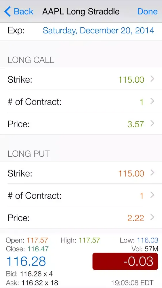 Capturas de tela do Option Strategies Straddle