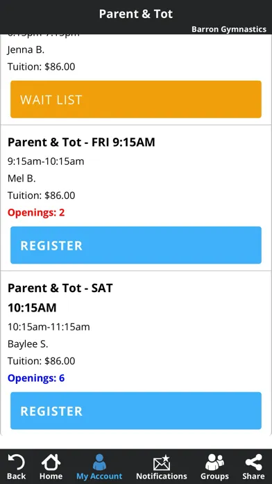 Capturas de tela do Barron Gymnastics