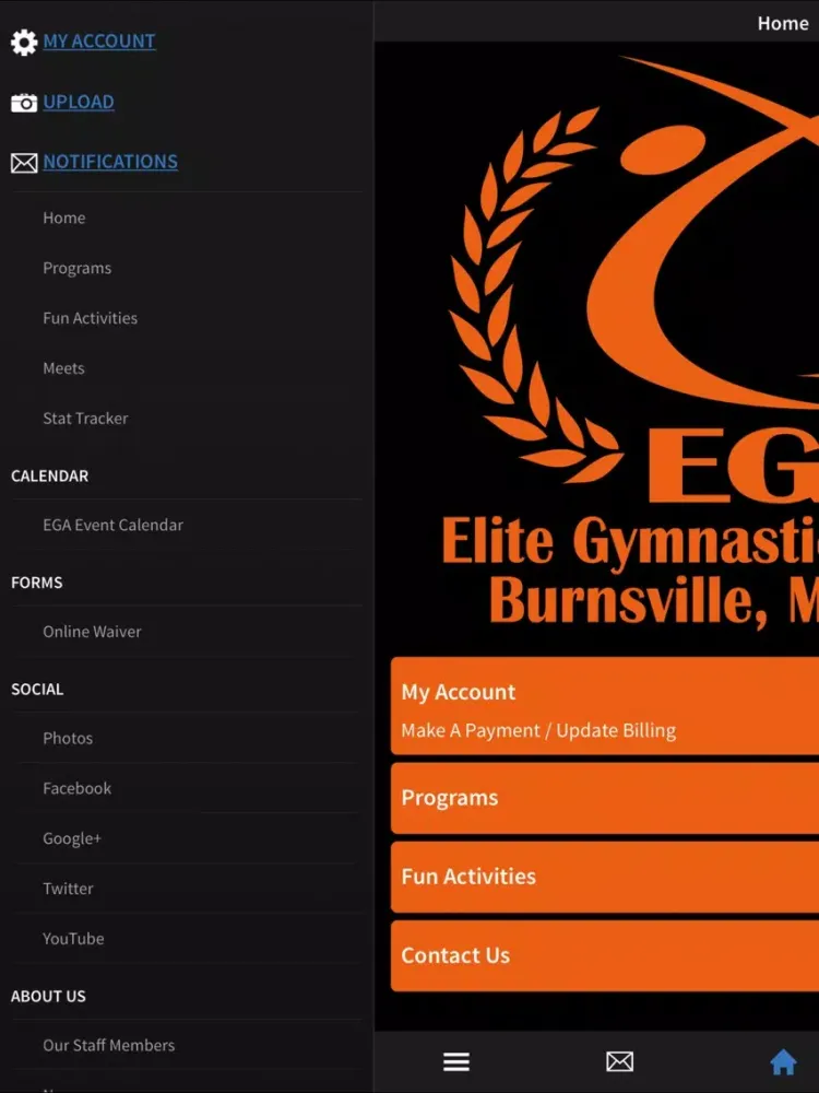 Tangkapan layar Elite Gymnastics Academy iPad 