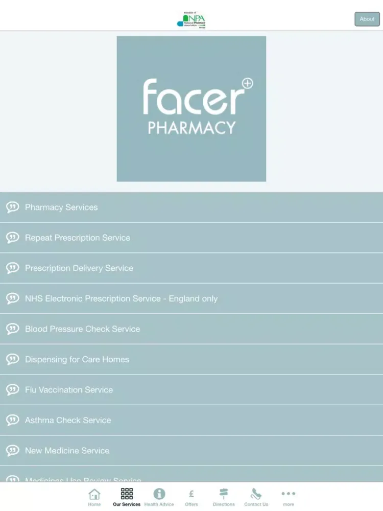 Tangkapan layar Facer Pharmacy iPad 