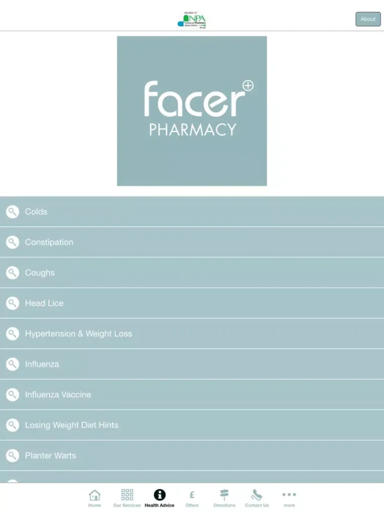 Tangkapan layar Facer Pharmacy iPad 