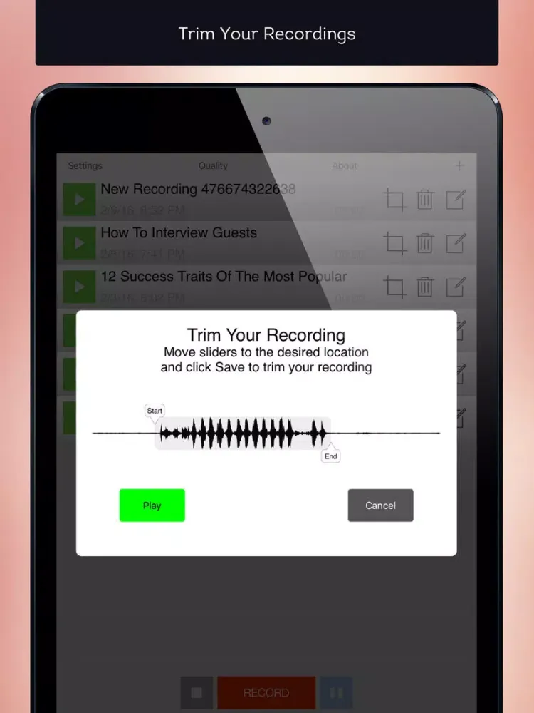 Mobile Podcaster - Record and Publish Your Podcast to WordPress, Libsyn and Dropbox iPad 应用截图