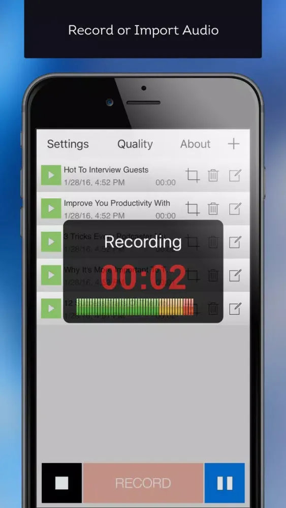 Mobile Podcaster - Record and Publish Your Podcast to WordPress, Libsyn and Dropbox应用截图