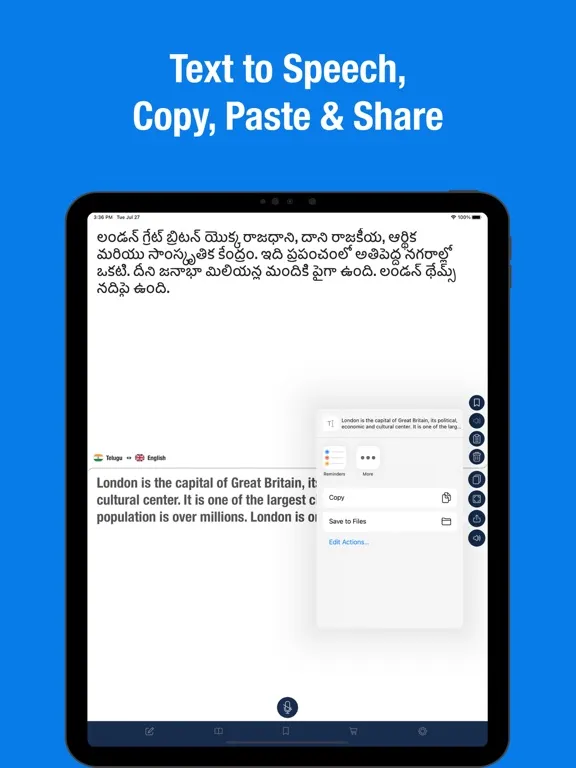 Capturas de tela do English to Telugu translator.. iPad 