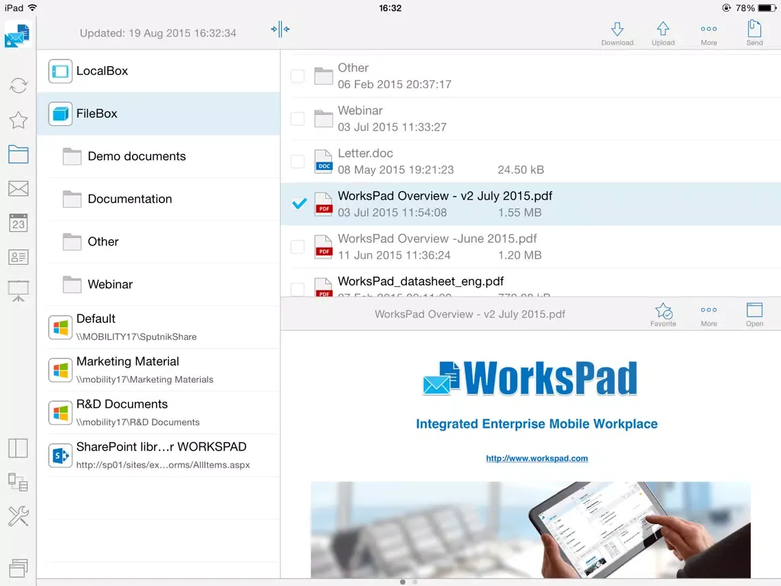 Ảnh chụp màn hình của WorksPad for MobileIron iPad 