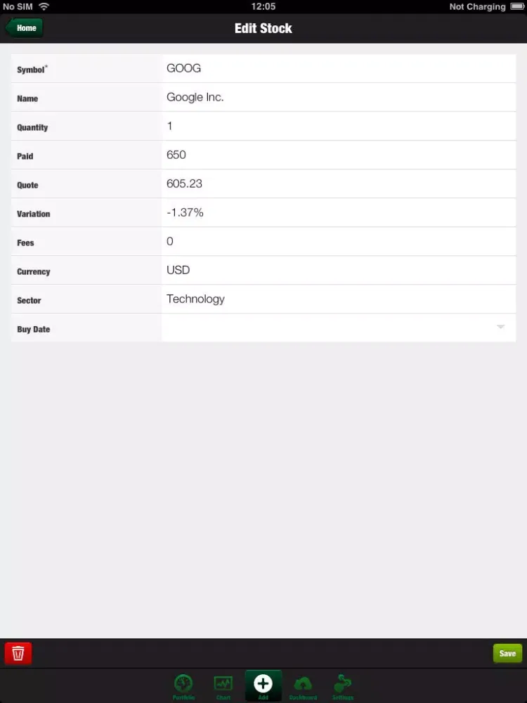 Tangkapan skrin iTrading iPad 