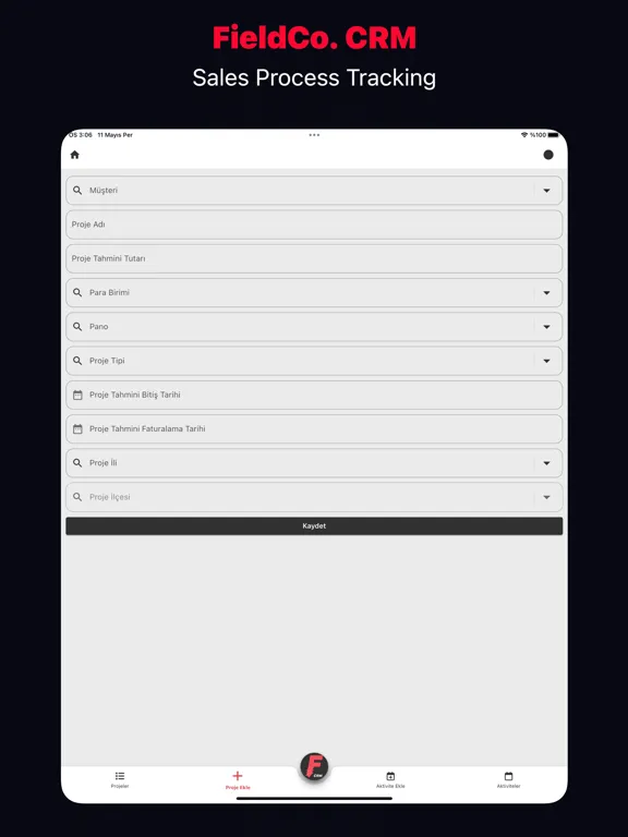 Tangkapan skrin FieldCo. CRM iPad 