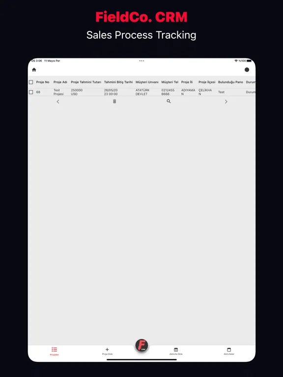 Tangkapan skrin FieldCo. CRM iPad 