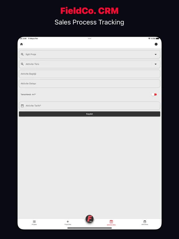 Tangkapan skrin FieldCo. CRM iPad 