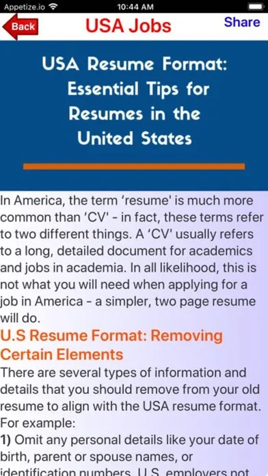 Capturas de tela do Jobs USA
