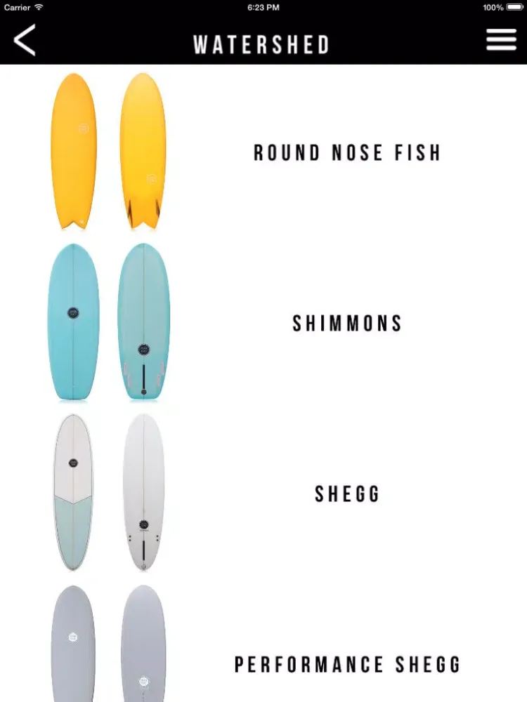 Скриншоты WATERSHED SURFBOARDS iPad 