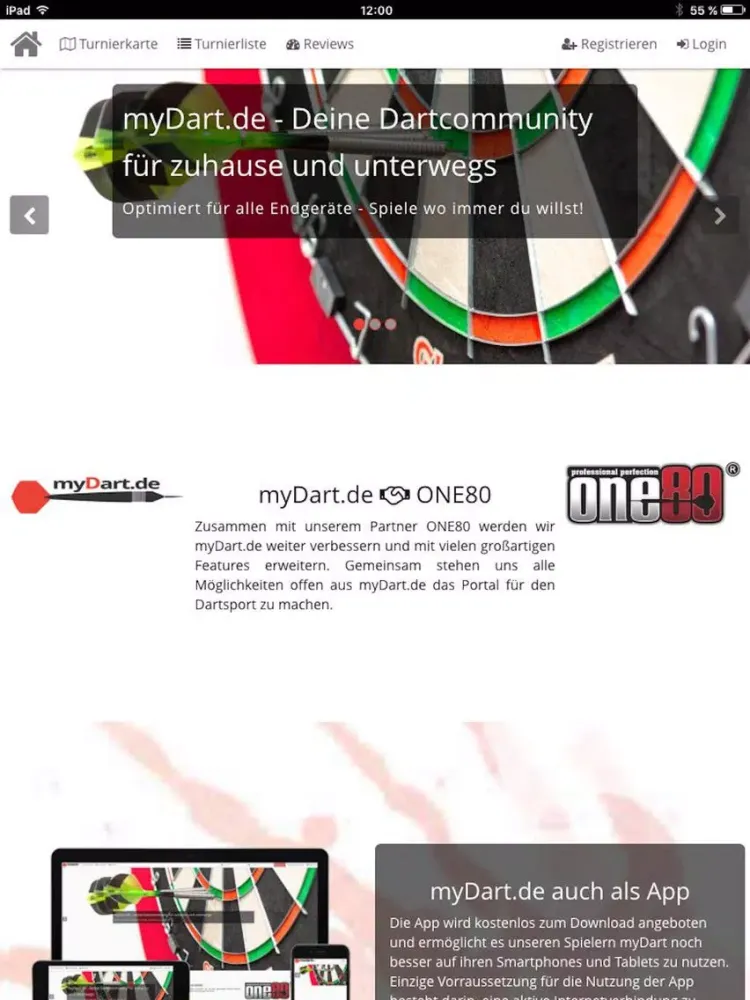 Tangkapan layar myDart.de iPad 