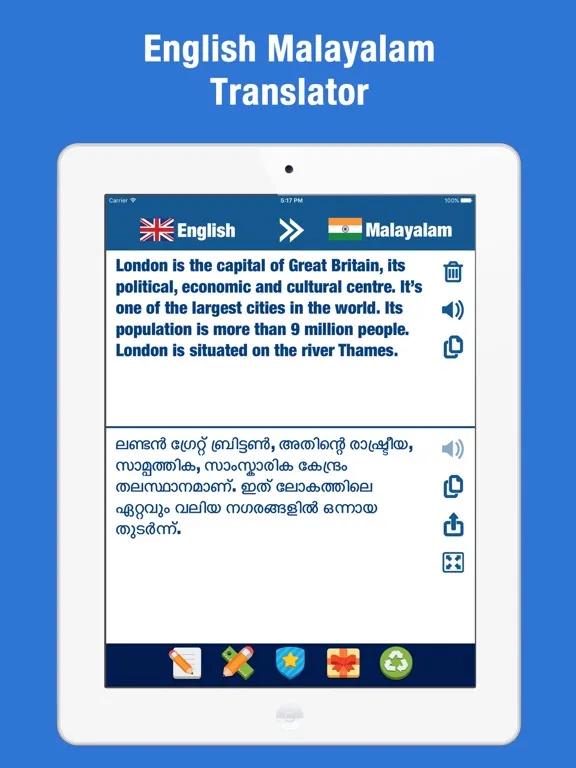 Ảnh chụp màn hình của English-Malayalam Translator. iPad 