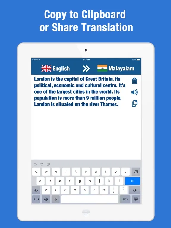 Ảnh chụp màn hình của English-Malayalam Translator. iPad 