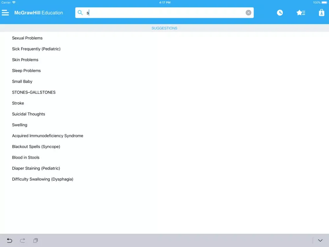 Tangkapan skrin Common Symptom Guide iPad 