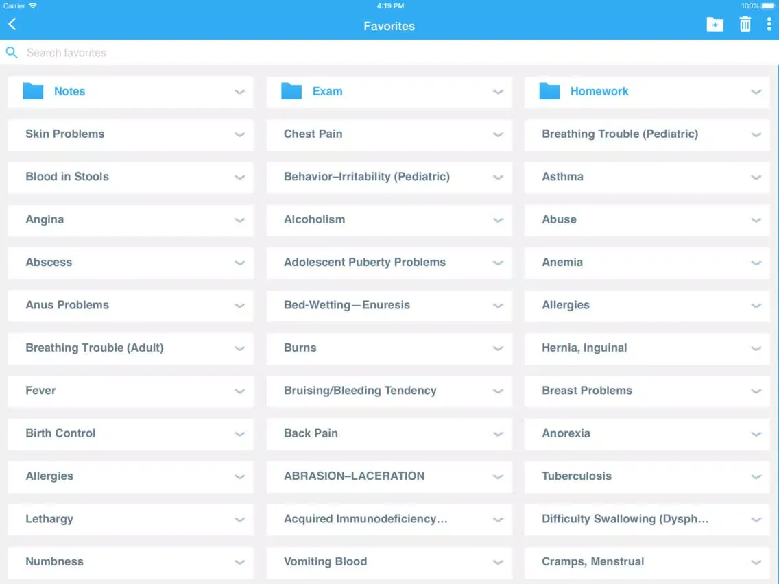 Tangkapan skrin Common Symptom Guide iPad 