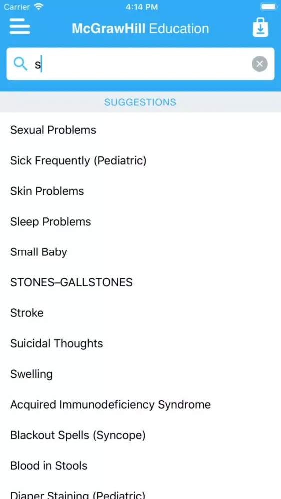 Tangkapan skrin Common Symptom Guide