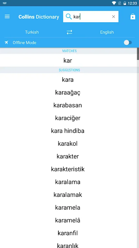 Captures d'écran de Collins Turkish Dictionary