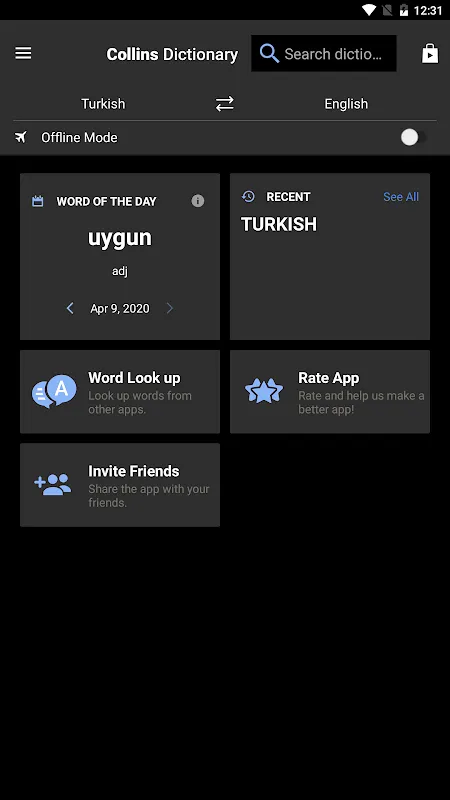 Captures d'écran de Collins Turkish Dictionary