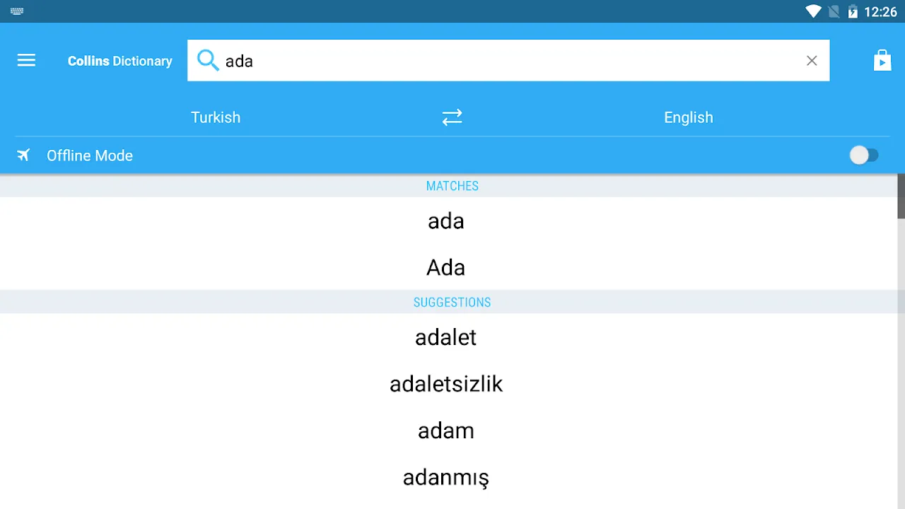 Captures d'écran de Collins Turkish Dictionary