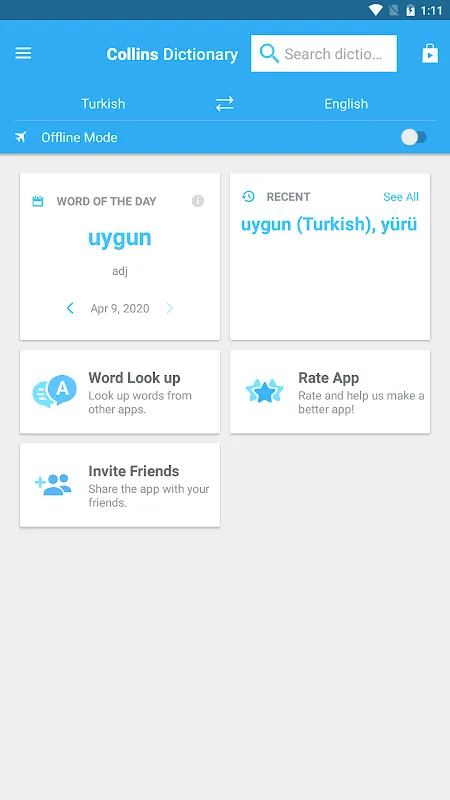 Captures d'écran de Collins Turkish Dictionary
