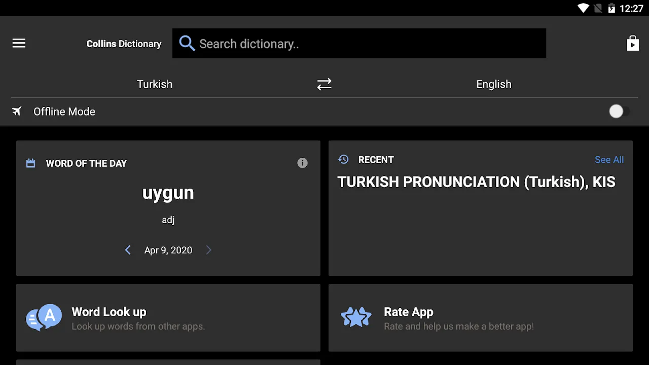 Captures d'écran de Collins Turkish Dictionary