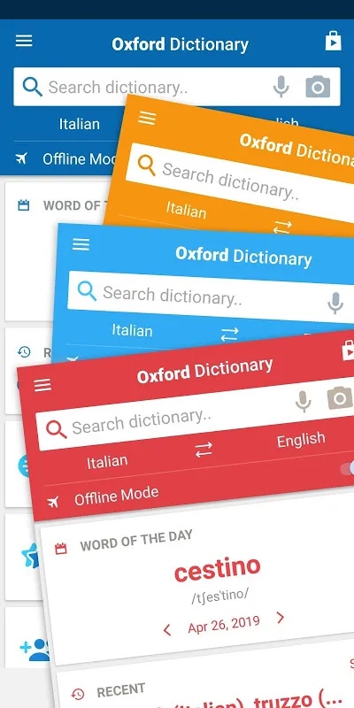 Capturas de tela do Oxford Italian Dictionary